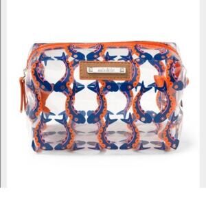 NEW Stella & Dot Kissing Fish Clear Vibrant Blue and Orange Cosmetic Bag